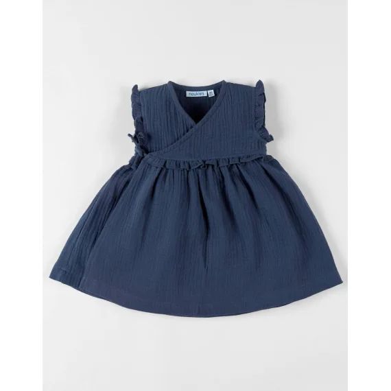 Robe Portefeuille En Mousseline De Coton Bleu