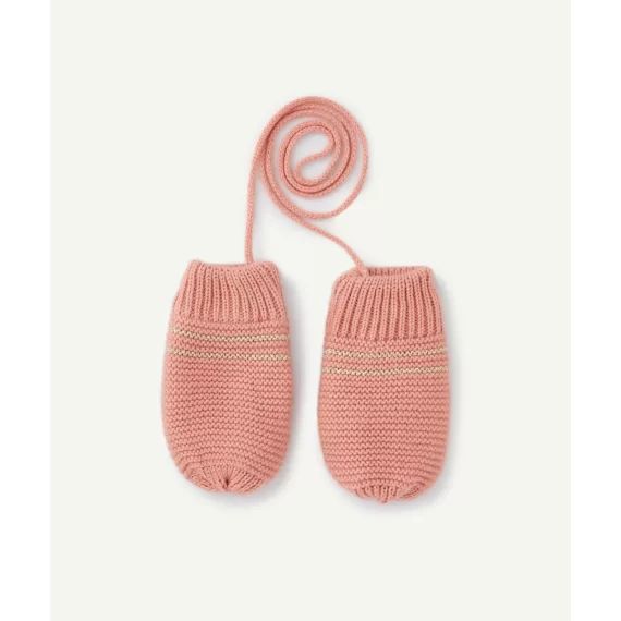 Moufles bébé fille en fibres recyclées rose et détails pailletés