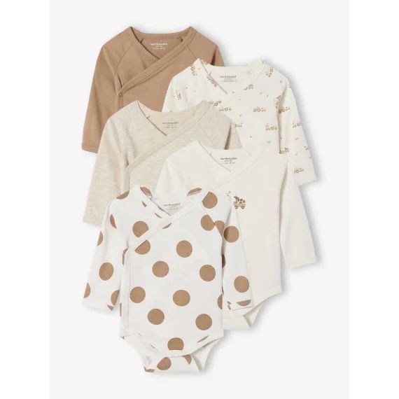 Lot de 5 bodies naissance avec ouverture américaine noisette
