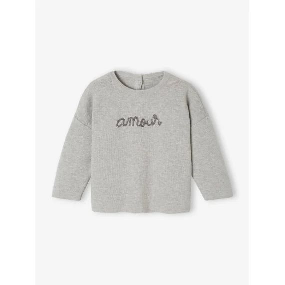 Pull bébé tout doux Amour gris chiné