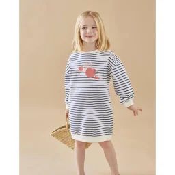 Robe rayée manches longues en molleton blanc
