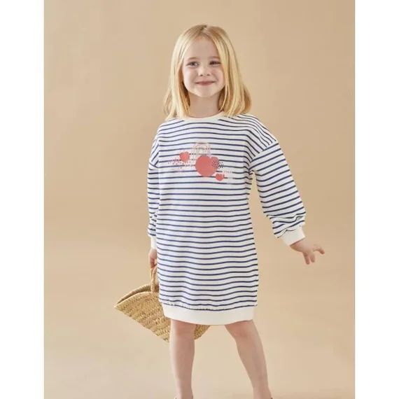 Robe rayée manches longues en molleton blanc