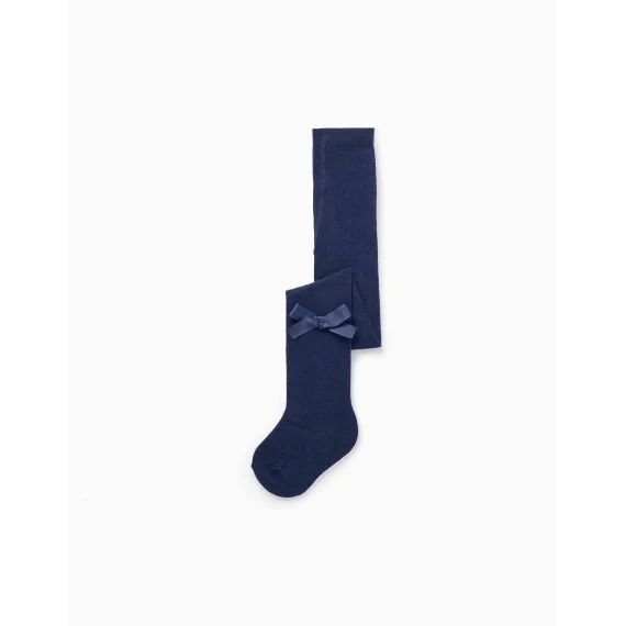 Collants En Tricot De Coton Avec Nœud Bleu Foncé