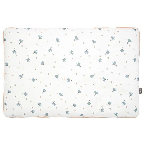 Oreiller Plat Réversible En Gaze De Coton Blanc Imprimé Bleuet