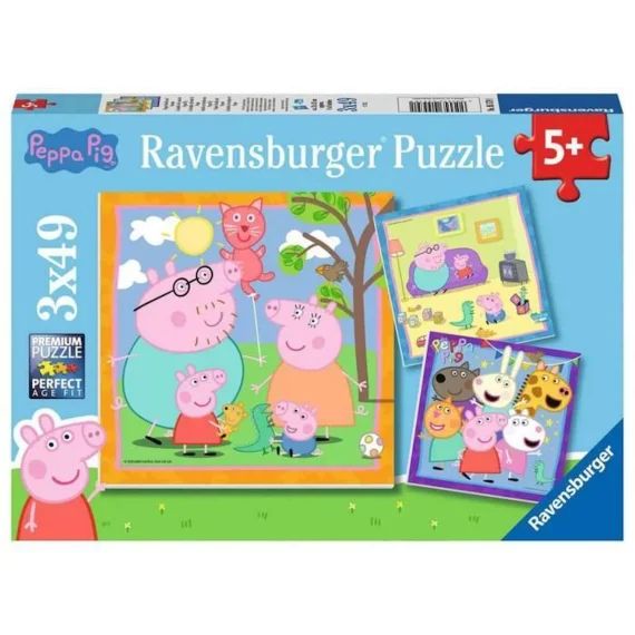 Puzzles 3 X 49 Pièces : La Famille Et Les Amis De Peppa Pig Coloris Unique Bleu