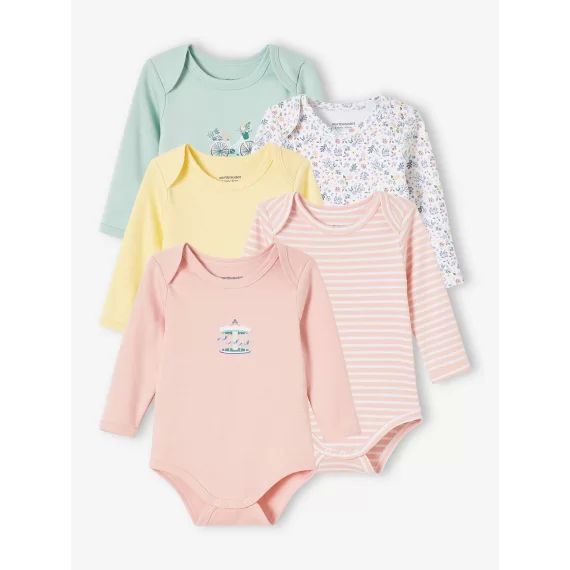 Lot de 5 bodies manches longues bébé emmanchure US lot rose grisé