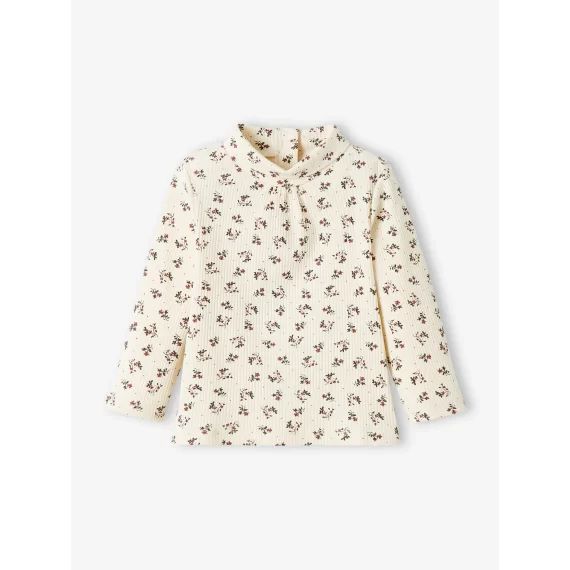 T-shirt côtelé bébé col roulé écru