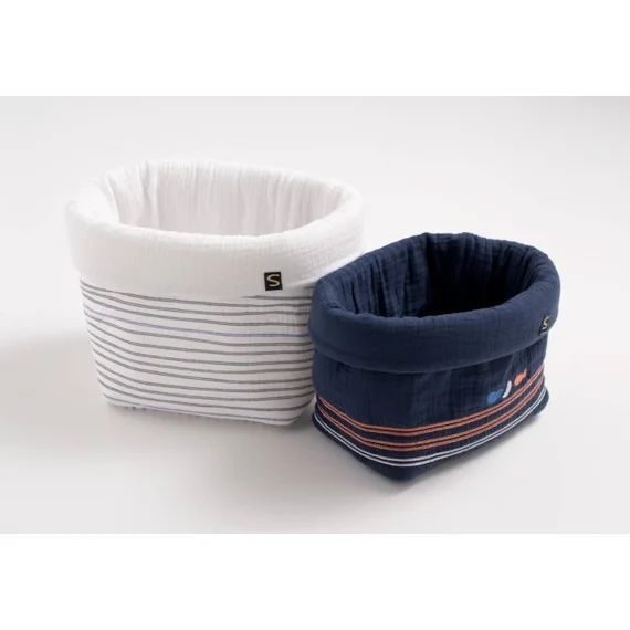Lot De 2 Panières De Rangement En Double Gaze De Coton Bleu