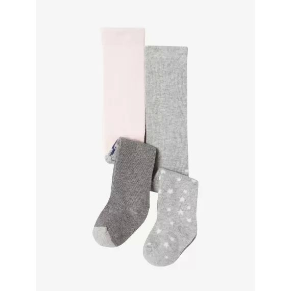 Lot de 2 paires de collants bébé en maille pois/koala lot gris chiné