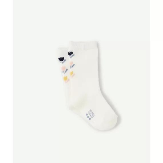 Chaussettes hautes bébé fille blanches avec fleurs –  – Soldes