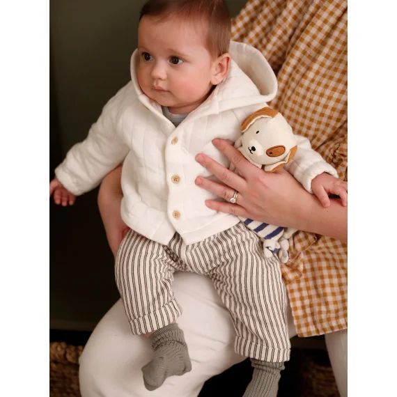 Pantalon coupe sarouel en gaze de coton rayé blanc
