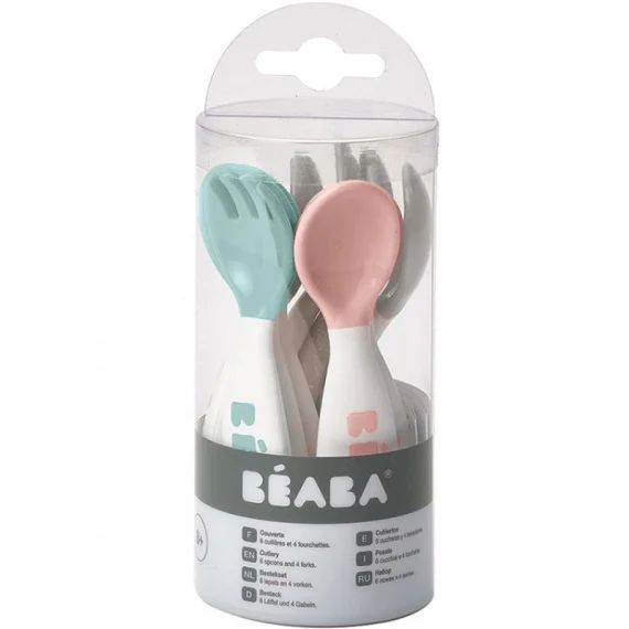 Lot de 10 couverts en silicone vert d&rsquo;eau, gris et rose