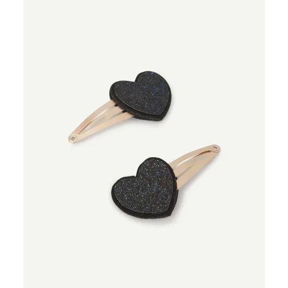 Lot de 2 barrettes bébé fille coeur noir pailleté –  – Soldes