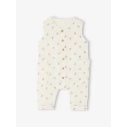 Combinaison en gaze de coton naissance beige clair imprime