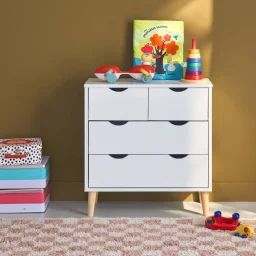 Commode Pour Enfant Décor Bois 4 Tiroirs Tobias Blanc