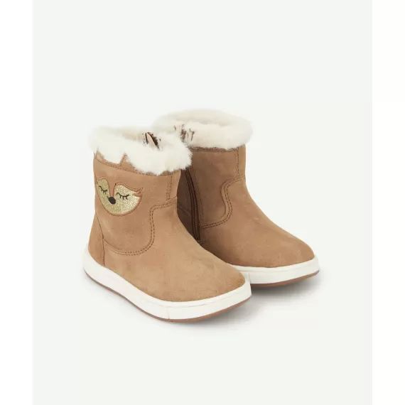 Boots en cuir marron avec imitation fourrure –  – Soldes