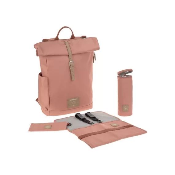Sac à dos à langer en polyester recyclé Rolltop rose cannelle