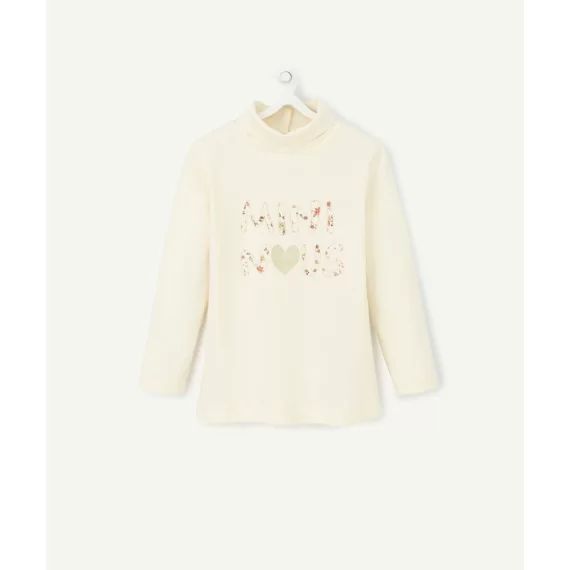 Sous-pull col roulé mini nous blanc en coton bébé fille –  – Soldes