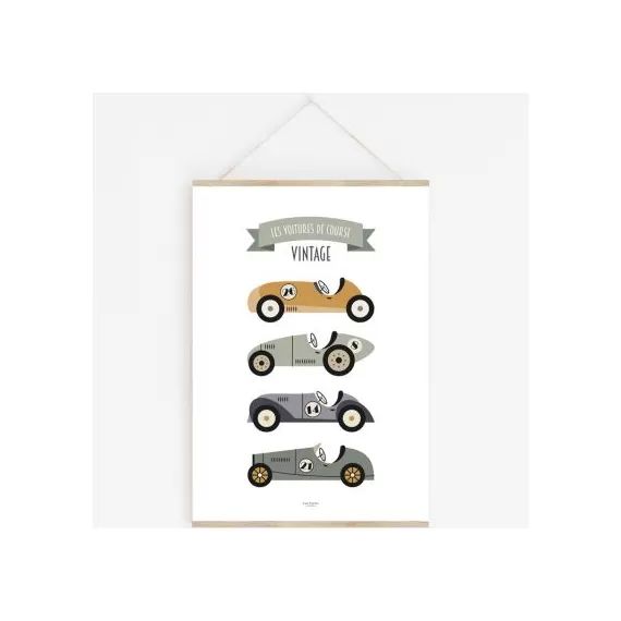 Affiche A3 Voitures de Course Vintage avec support