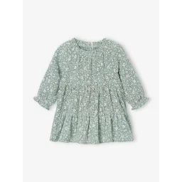 Robe à volants bébé fille en gaze de coton vert sauge