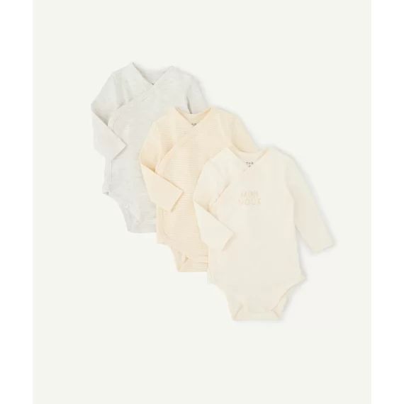 Lot de 3 bodies jaune et gris mini nous en coton bio bébé –  – Soldes