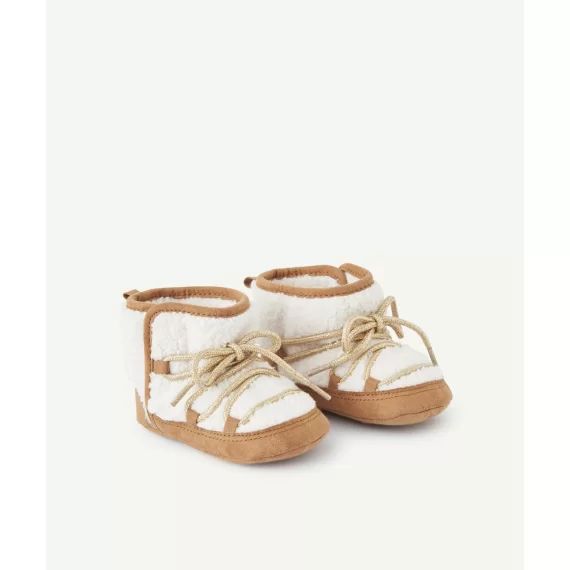 Chaussons style botte camel en fourrure bébé fille
