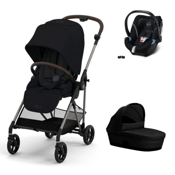 Poussette Cybex Melio 3 Châssis Bronze + Nacelle – Moon Black + Coque Auto Aton 5 – Deep Black