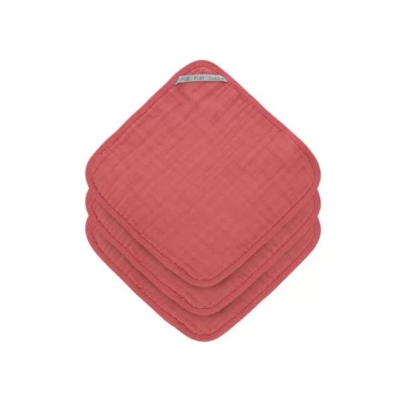 Lot de 3 débarbouillettes en mousseline de coton bois de rose (30 x 30 cm)