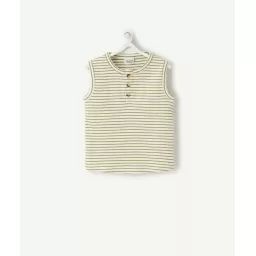 T-shirt cottelé bébé garçon en coton bio style marinière blanc et vert –  – Soldes
