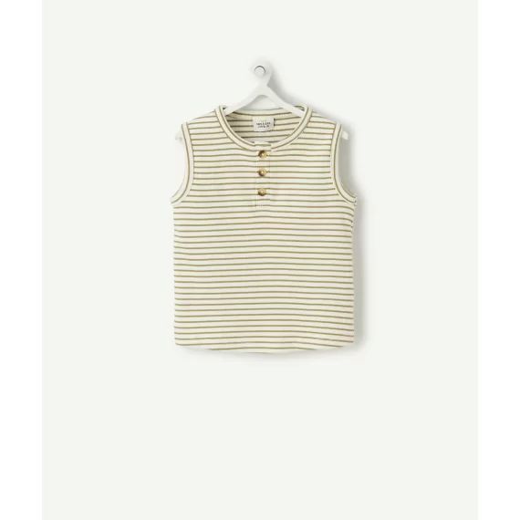 T-shirt cottelé bébé garçon en coton bio style marinière blanc et vert –  – Soldes