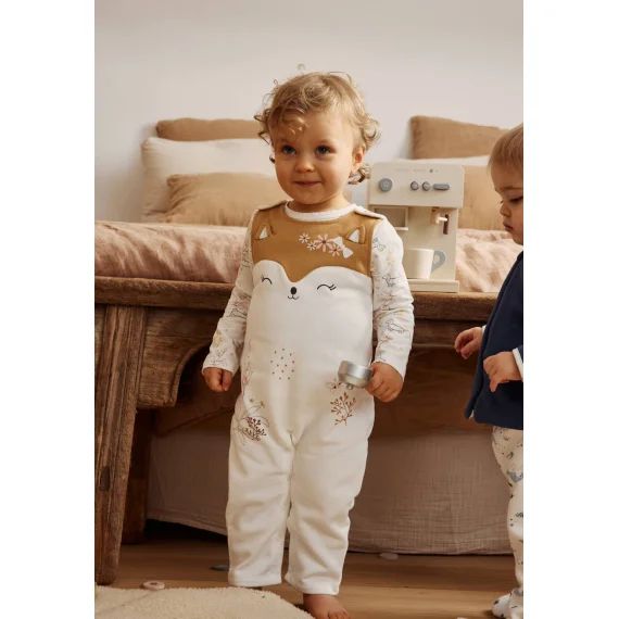 Ensemble Salopette Bébé En Molleton Et T-shirt Emilie Ecru
