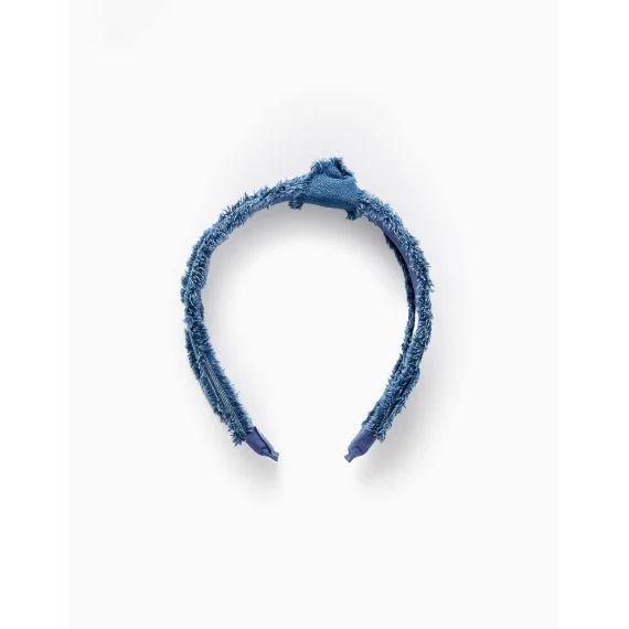 Serre-tête En Denim Effiloché Avec Noeud Bleu Clair