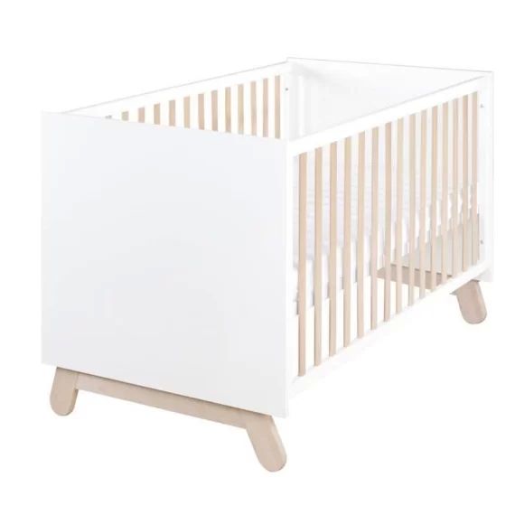 ROBA Lit Bébé Évolutif Clara 70×140 en Bois – Convertible en Lit Junior – Hauteur Réglable – 3 Barreaux Amovibles – Blanc blanc