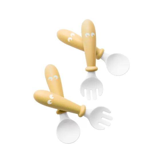 Cuillère et Fourchette pour Bébé, lot de 4 – Jaune pastel