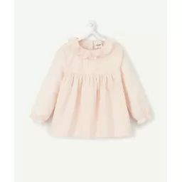 Blouse bébé fille en coton rose pâle avec pois en relief et volants –  – Soldes