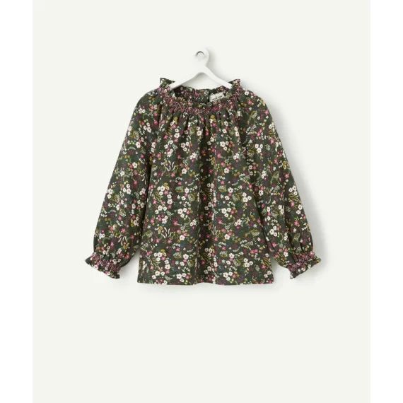 Chemise manches longues bébé fille verte avec imprimé fleuri