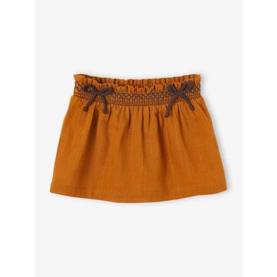 Jupe bébé avec smocks brodés caramel