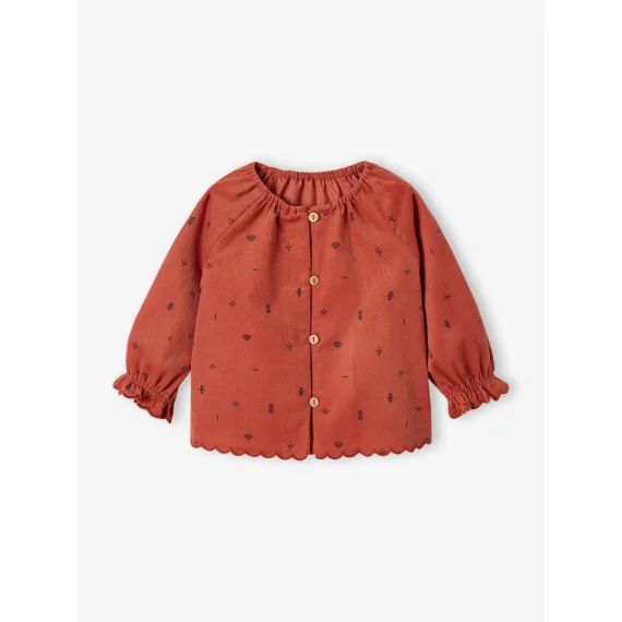 Blouse en fin velours côtelé bébé imprimé géométrique tomette