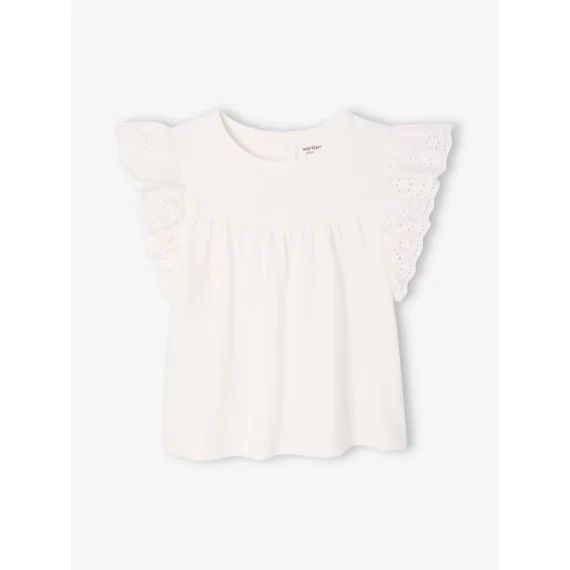 T-shirt manches en broderie anglaise bébé écru