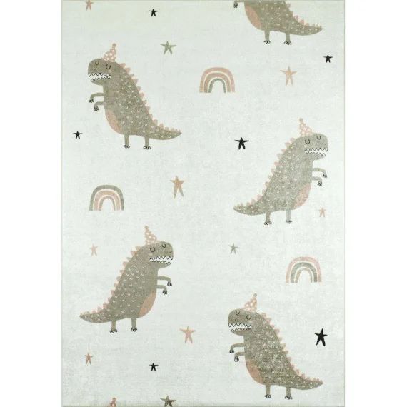 Tapis Enfant Dinosaures Happy En Polyester Vert