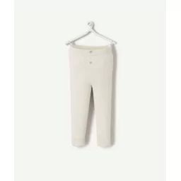 Legging bébé fille en coton bio écru côtelé avec boutons