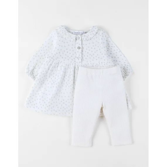 Set Robe Et Legging Mousseline De Coton Blanc
