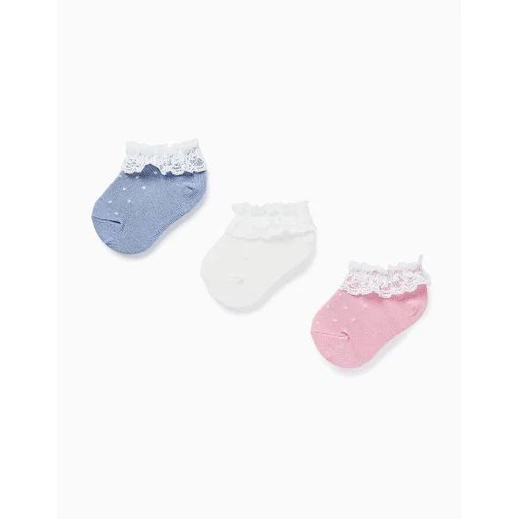 Pack 3 Paires De Chaussettes Courtes Avec Dentelle Multicolore