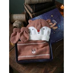 Ensemble bonnet + snood + moufles renne de Noël bébé cannelle