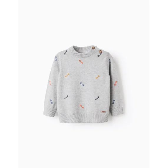 Pull En Tricot À Motif De Clé Gris