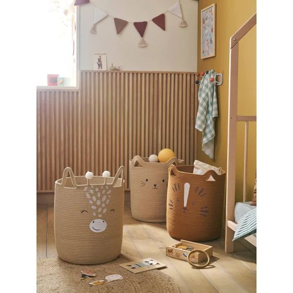 Panier de rangement XL en corde de coton Girafe cannelle
