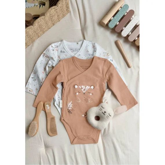 Lot De 2 Bodies Bébé Manches Longues Ouverture Croisée Mini Loutre Ecru