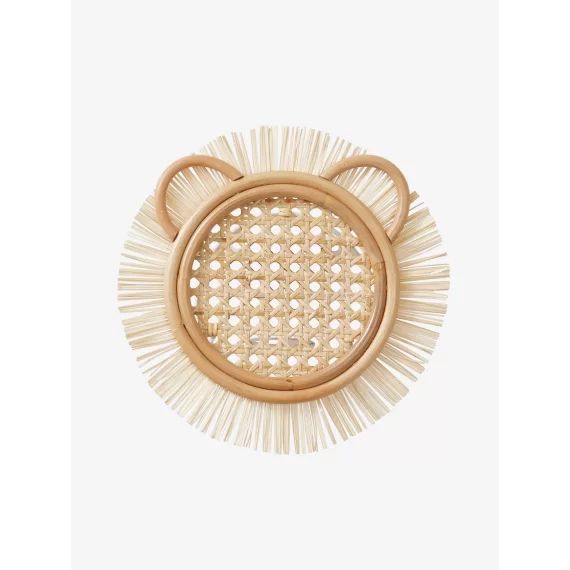 Applique murale Lion en cannage et raphia beige