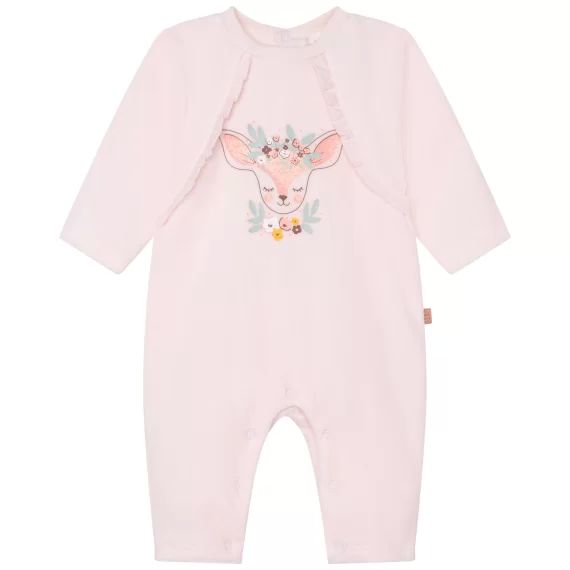 Combinaison volantée velours Fille Rose