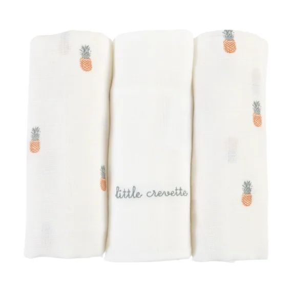 Lot de 3 langes bébé coton bio* Ananas